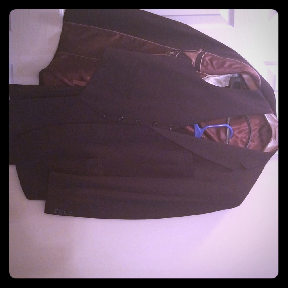 Mens 3 piece brown pinned striped suit